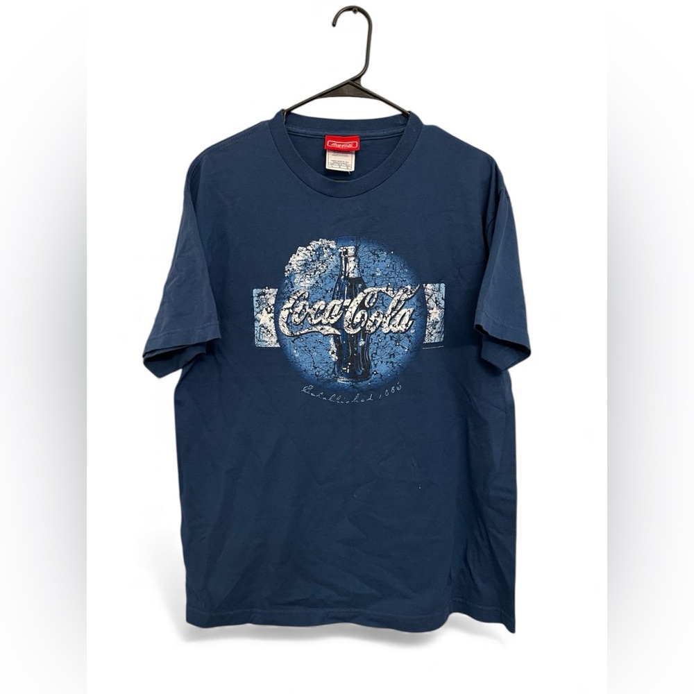 Coca-Cola Graphic Tee Y2K Early 2000s Blue Logo Shirt Size L